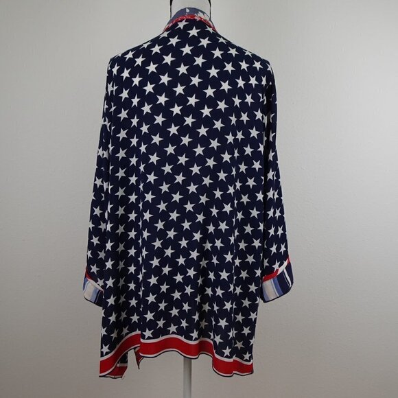 John Mark Kimono Cardigan Women's 1X Blue Patriotic Stars Cover Up USA Theme - Picture 4 of 11